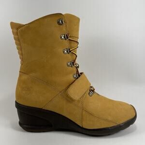 Timberland Amston Wedge Lace Up Boots Womens Size 8 Front Strap Nubuck Wheat